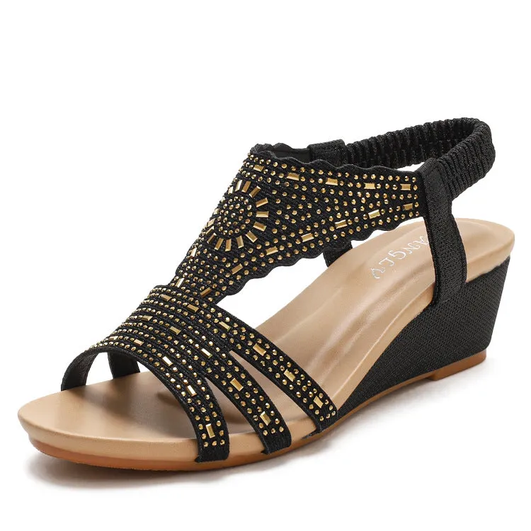 Large Size Rhinestones Lightweight Casual Wedge Heel Sandals Shoes