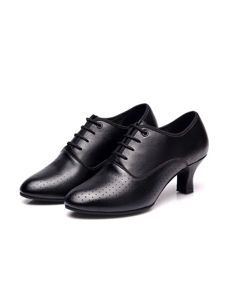 Leather Latin Dance Shoes Mid Heel Soft Sole Training Shoes