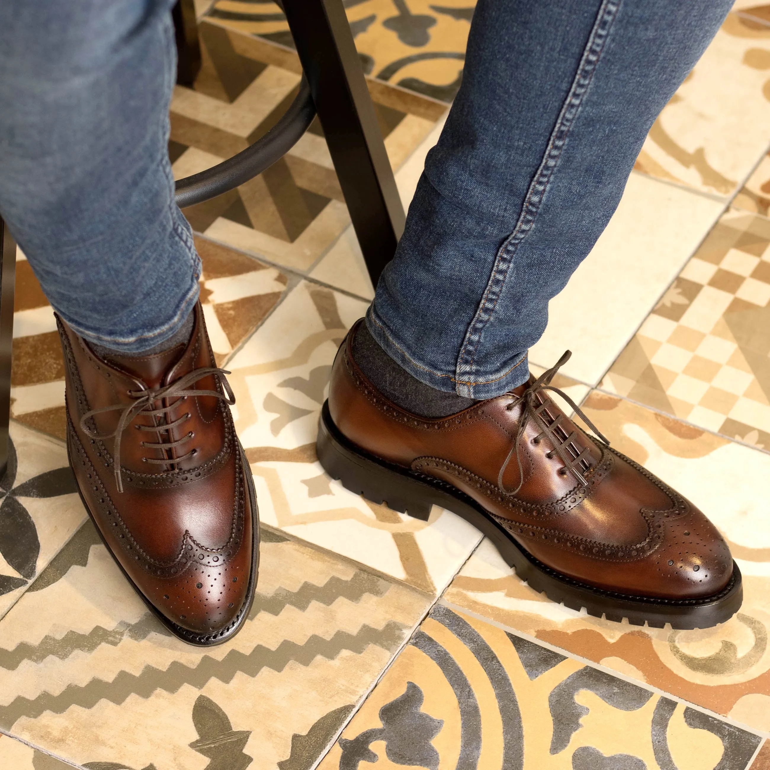 Medium Brown Calf Leather Wingtip Brogue