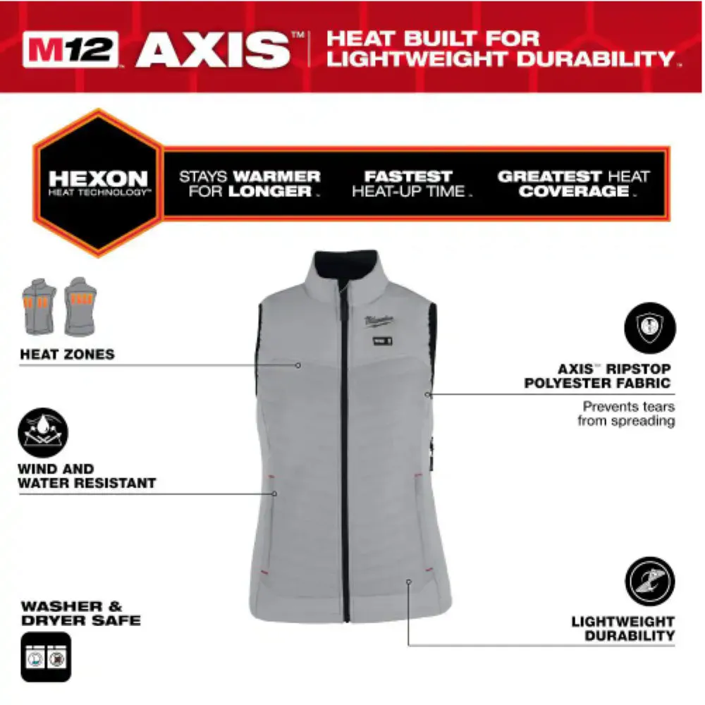Milwaukee F300G-212X Women's 2X-Large M12 12V Lithium-Ion Cordless AXIS Gray Heated Vest Kit with (1) 2.0 Ah Battery and Charge