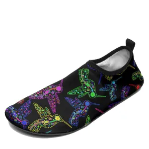 Neon Floral Hummingbirds Sockamoccs Kid's Sockamoccs Slip On Shoes
