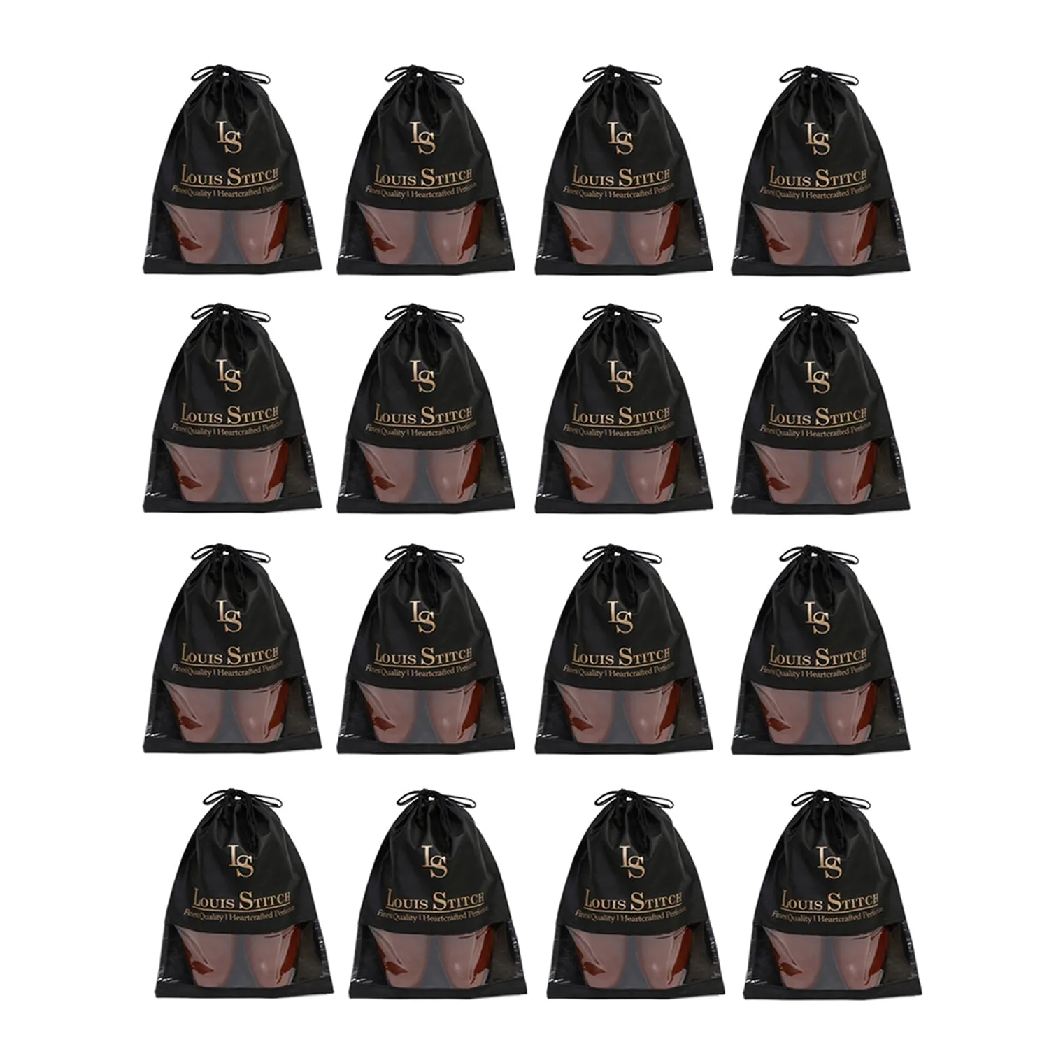 Non Woven Shoe Bag Pack Of  16 Black See-Thru