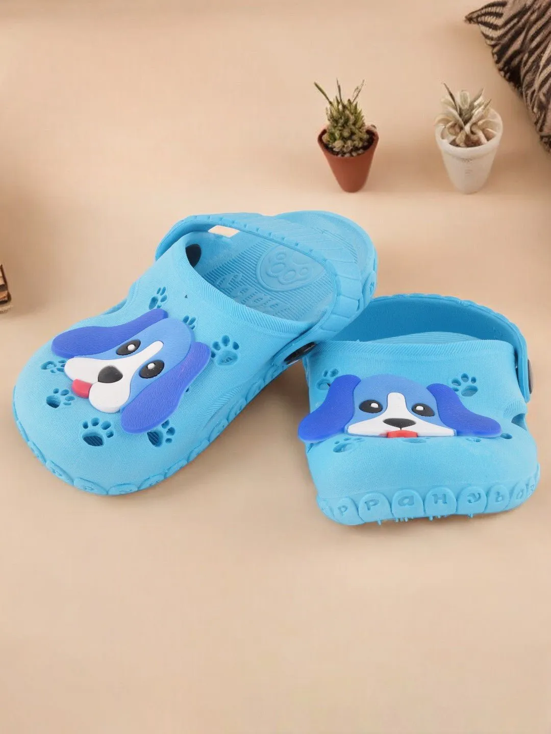 Puppy Pattern Light Blue Summer Clogs for Boys, Light Blue