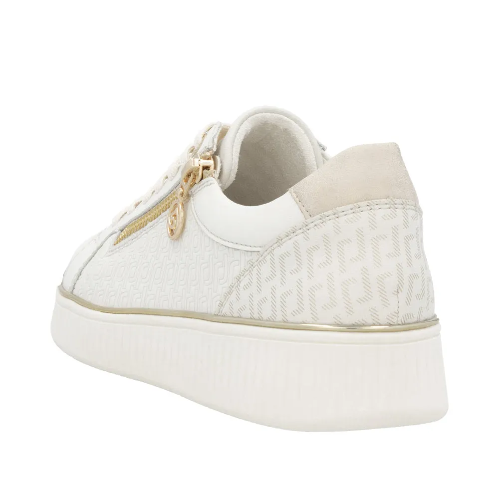 Remonte D2E00-80  White Combination Womens Casual Comfort Leather Zip & Lace Up Trainers