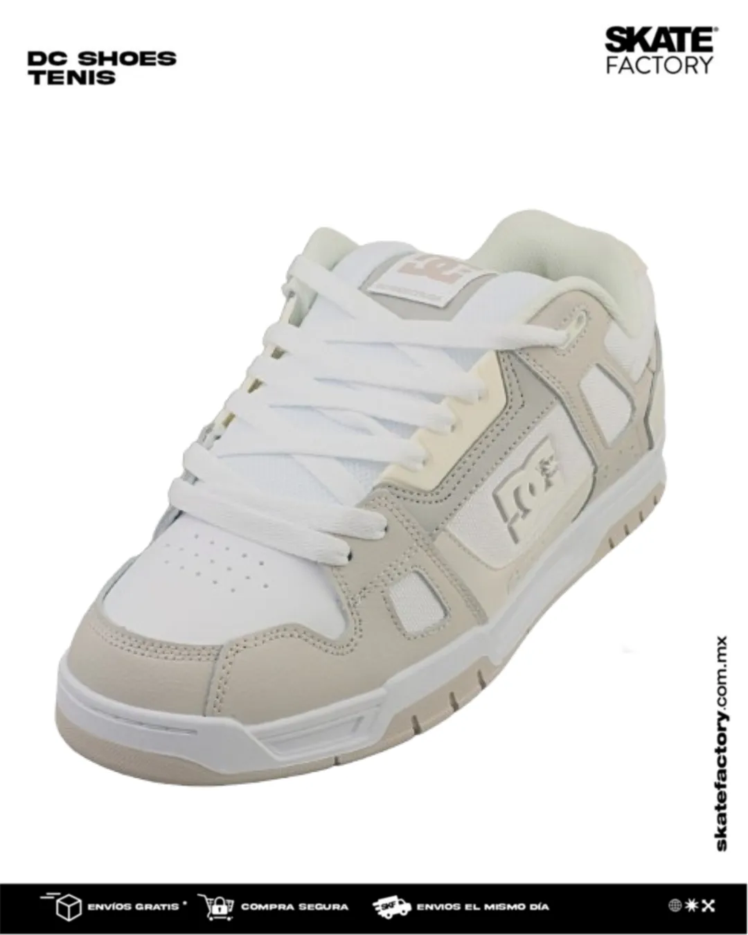TENIS DC SHOES STAG NEL  CABALLERO BLANCO BEIGE
