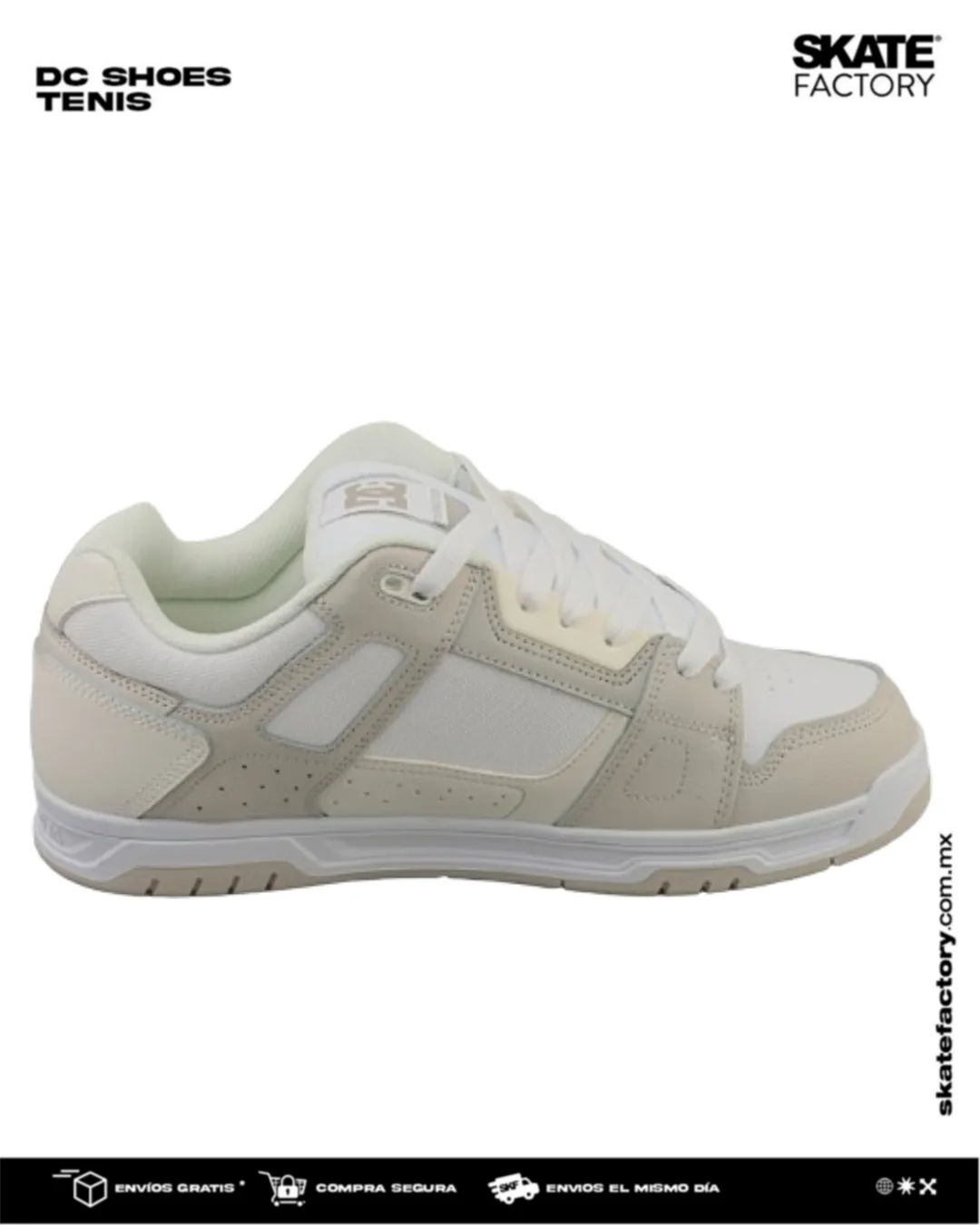 TENIS DC SHOES STAG NEL  CABALLERO BLANCO BEIGE