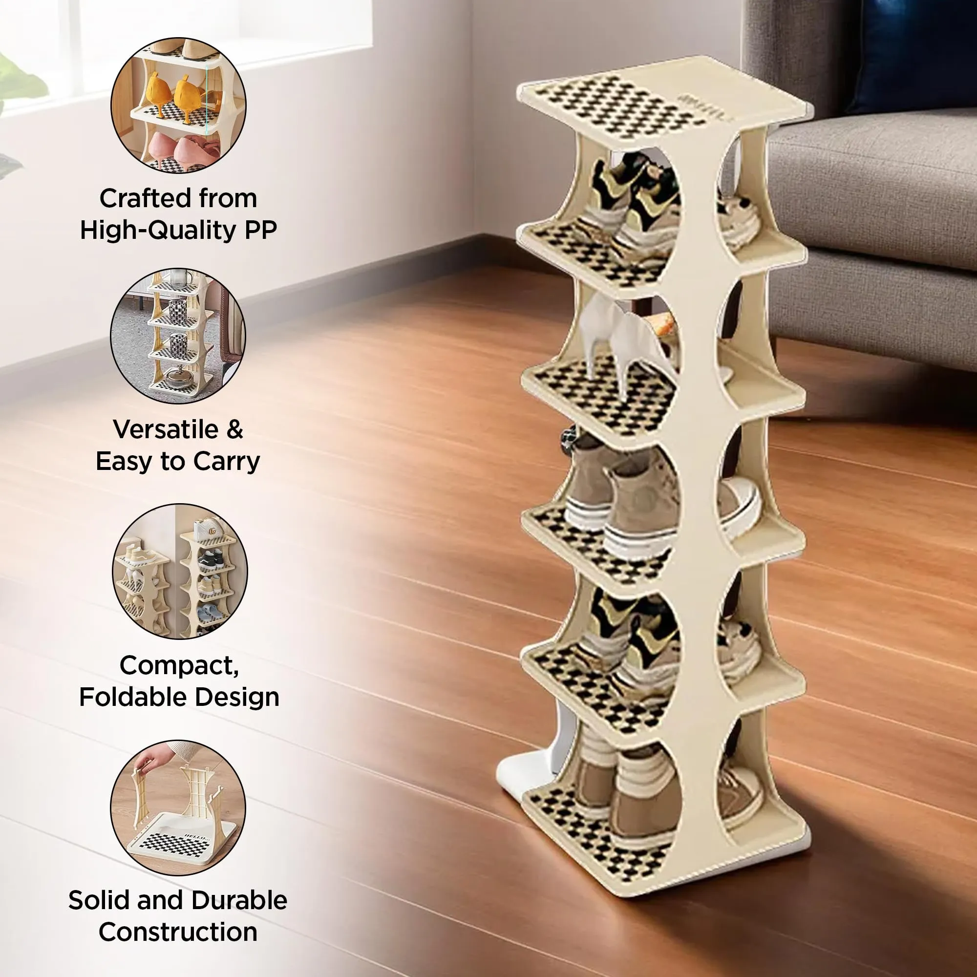 UMAI 6 Layer Detachable Foldable Plastic Shoe Rack for Home | Shoe Stand for Home | Shoe Organiser | Shoe Rack for Home Plastic | White