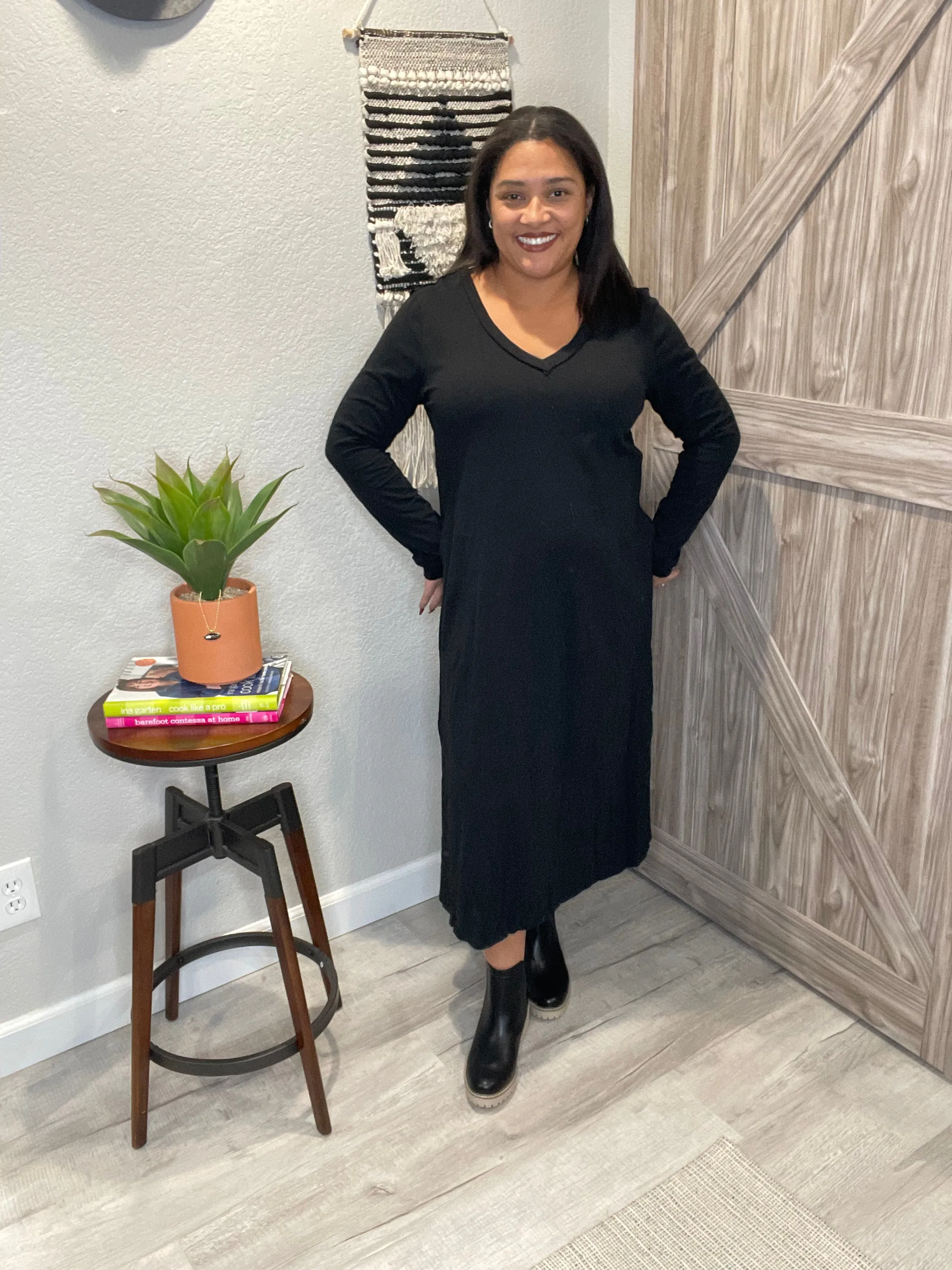 V Neck Cotton Maxi Raw Hem Dress