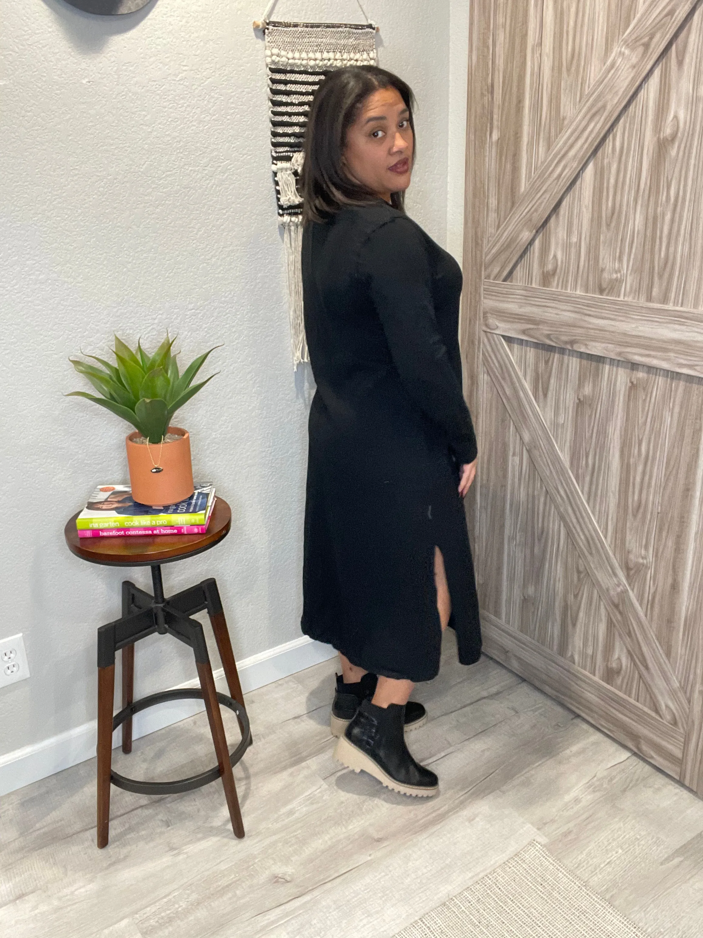 V Neck Cotton Maxi Raw Hem Dress