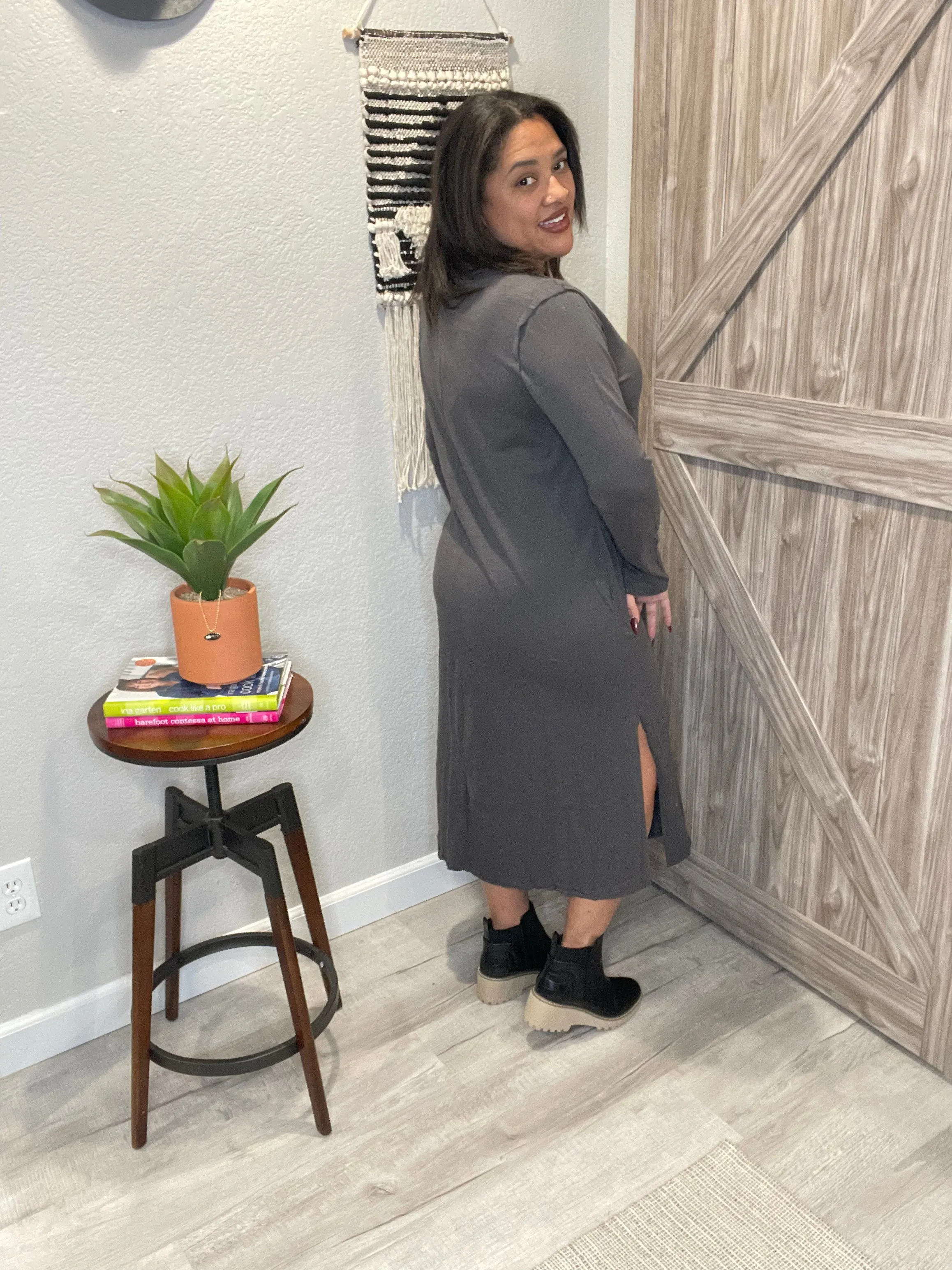 V Neck Cotton Maxi Raw Hem Dress