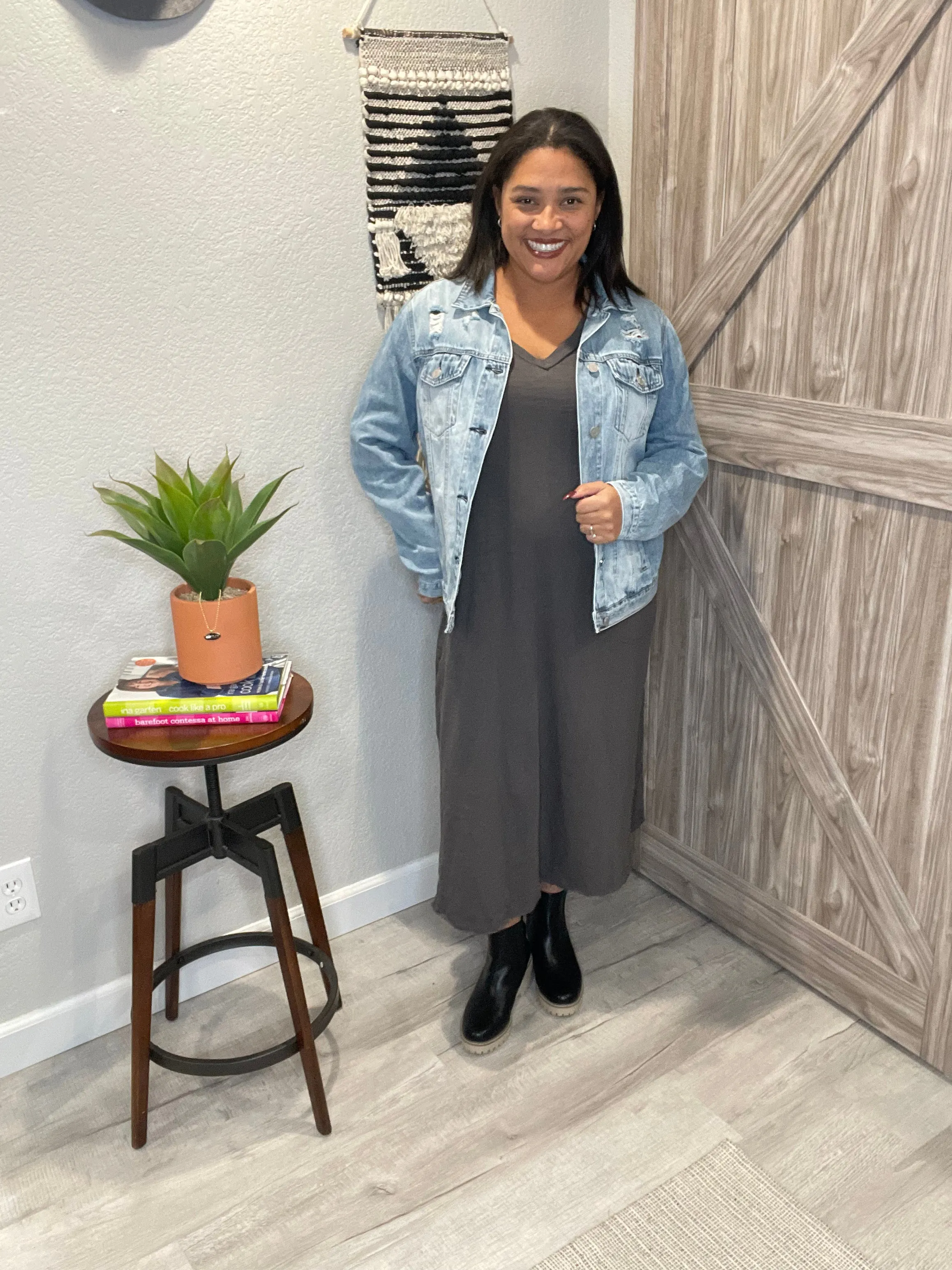 V Neck Cotton Maxi Raw Hem Dress