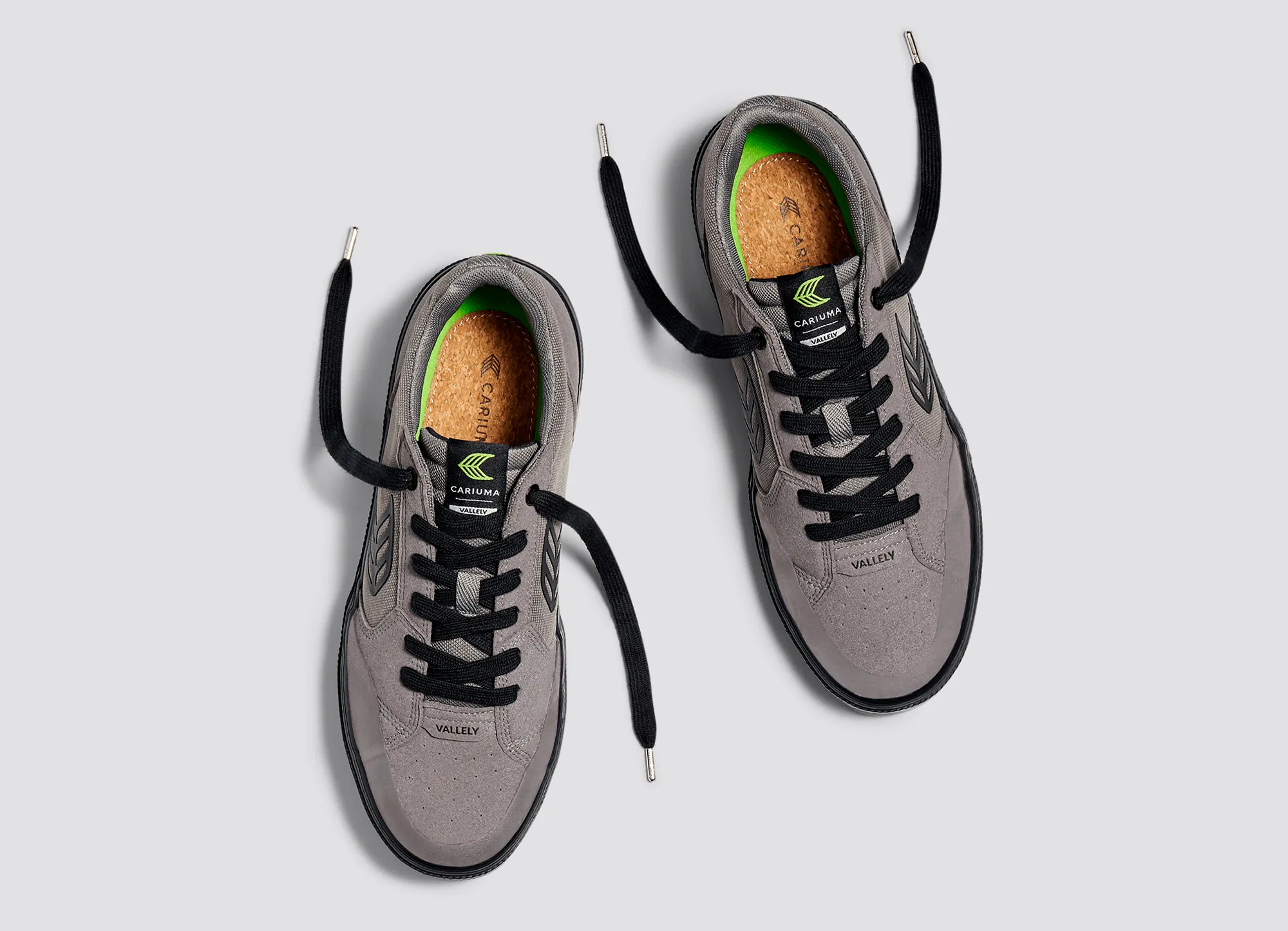 VALLELY Skate Charcoal Grey Suede and Cordura Black Logo Sneaker Women