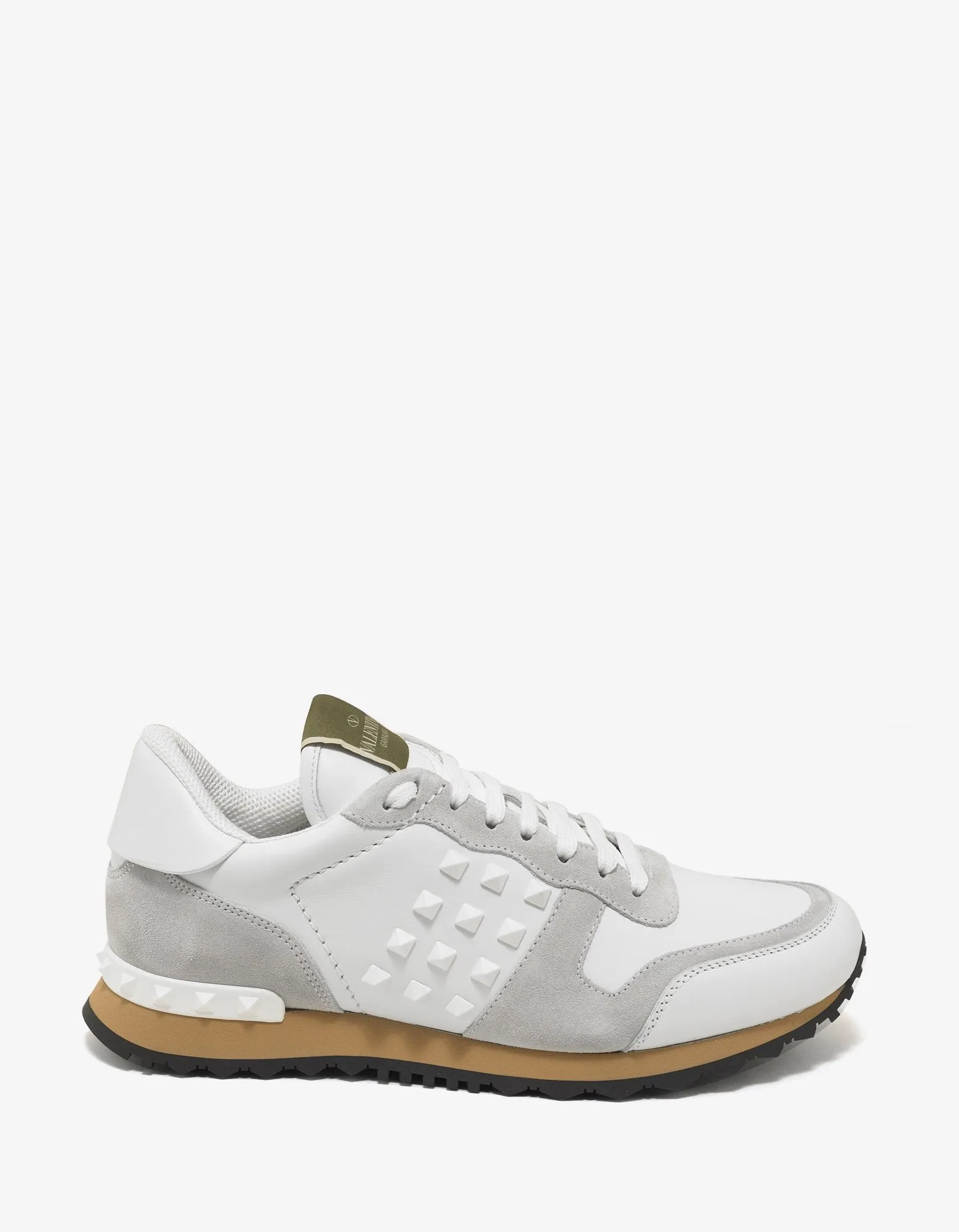 White Leather Rockstud Trainers