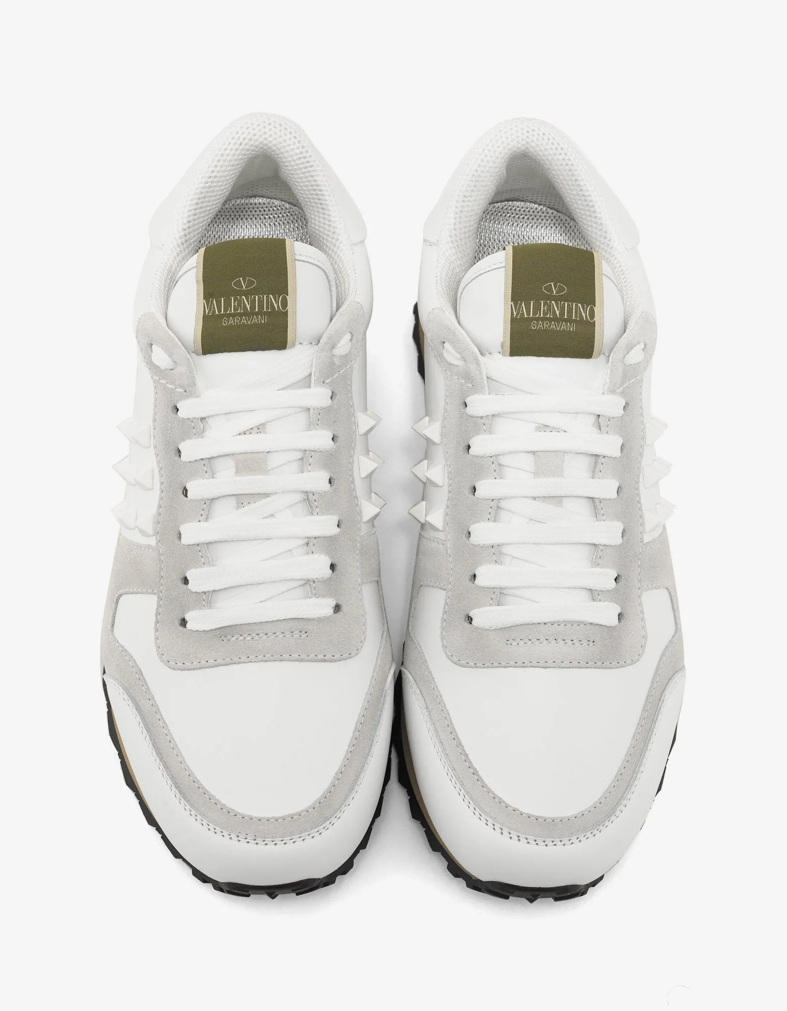 White Leather Rockstud Trainers